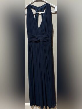 Vivian Diamond Dessy Collection Navy Plunge V-Neck Pleated Maxi Dress midnight
